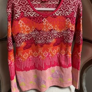 Oilily Sweater Medium 100% Cotton Red Pink Green Purple Orange Pullover EUC